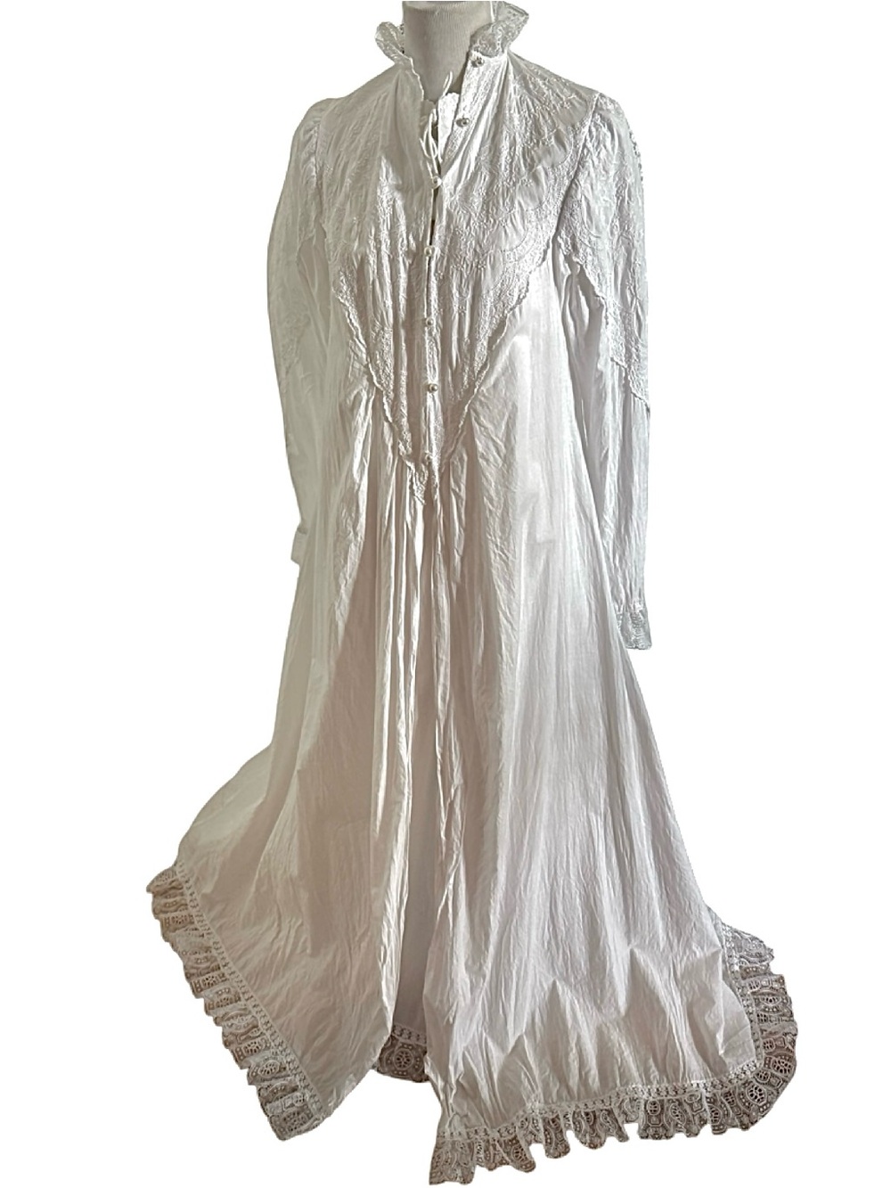 Vintage White Wild Mint Peignoir Lingerie Chemise Slip Dress Robe Lace Fits W 6